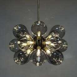 Modern 18-Light Cluster Gray Glass Bubble Chandelier