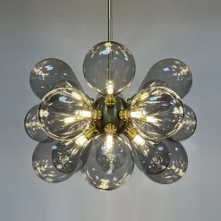 Modern 18-Light Cluster Gray Glass Bubble Chandelier