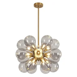 Modern 18-Light Cluster Gray Glass Bubble Chandelier