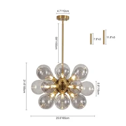 Modern 18-Light Cluster Gray Glass Bubble Chandelier