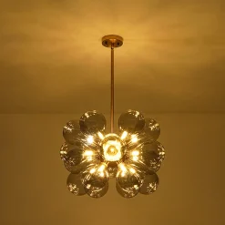 Modern 18-Light Cluster Gray Glass Bubble Chandelier