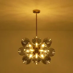 Modern 18-Light Cluster Gray Glass Bubble Chandelier