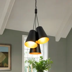 Modern 3-Light Cluster Metal Conical Shade Chandelier