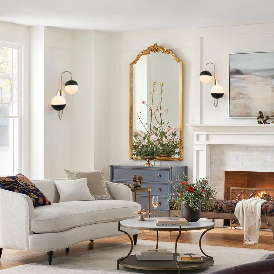 Modern 2-Light Double Goose Arm Globe Wall Sconce