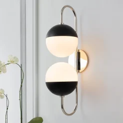 Modern 2-Light Double Goose Arm Globe Wall Sconce