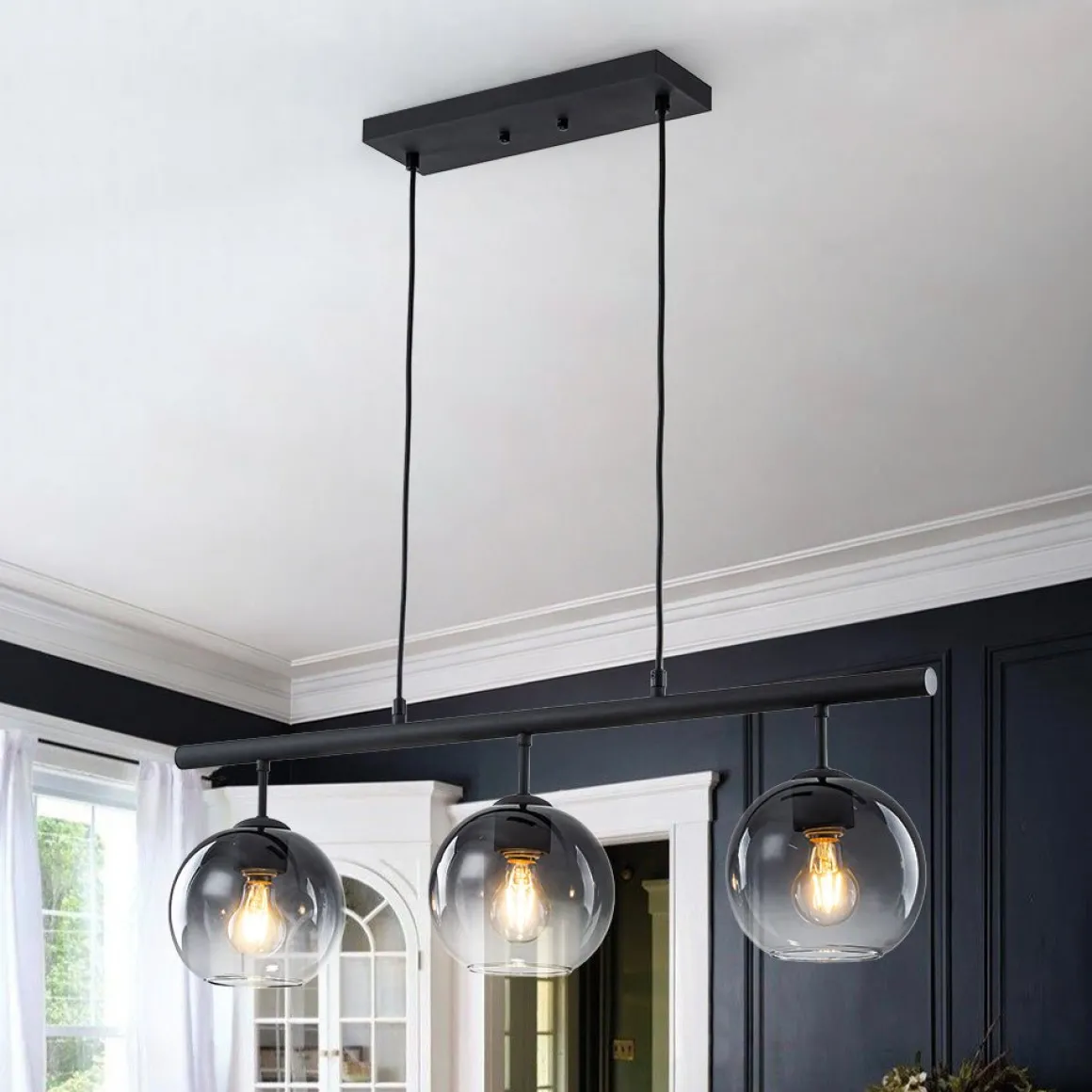 Modern 3-Light Gradual Smoked Glass Globe Island Chandelier
