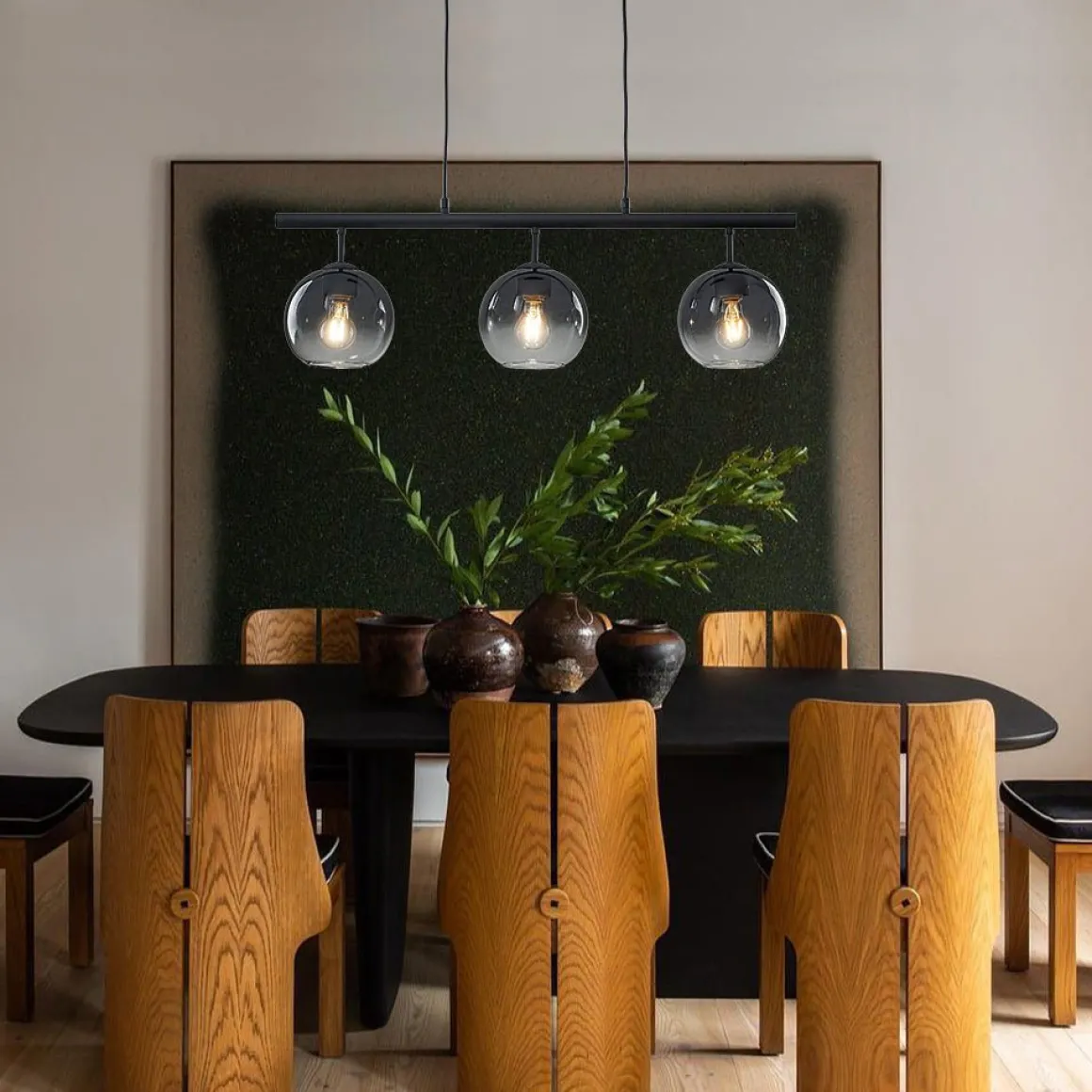 Modern 3-Light Gradual Smoked Glass Globe Island Chandelier