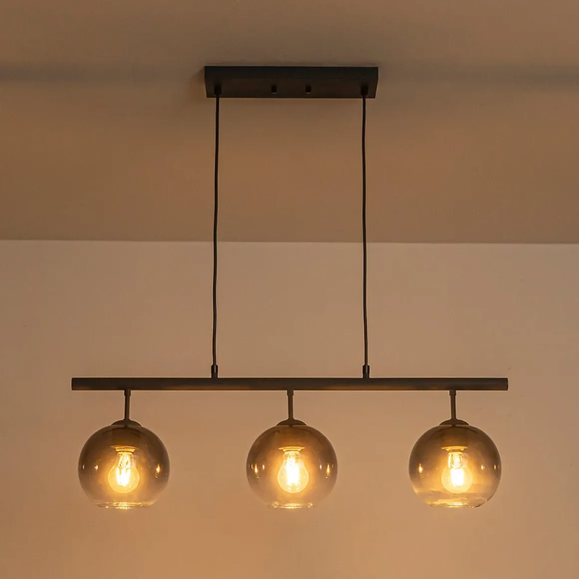 Modern 3-Light Gradual Smoked Glass Globe Island Chandelier