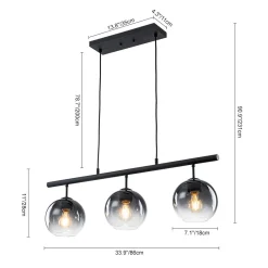Modern 3-Light Gradual Smoked Glass Globe Island Chandelier