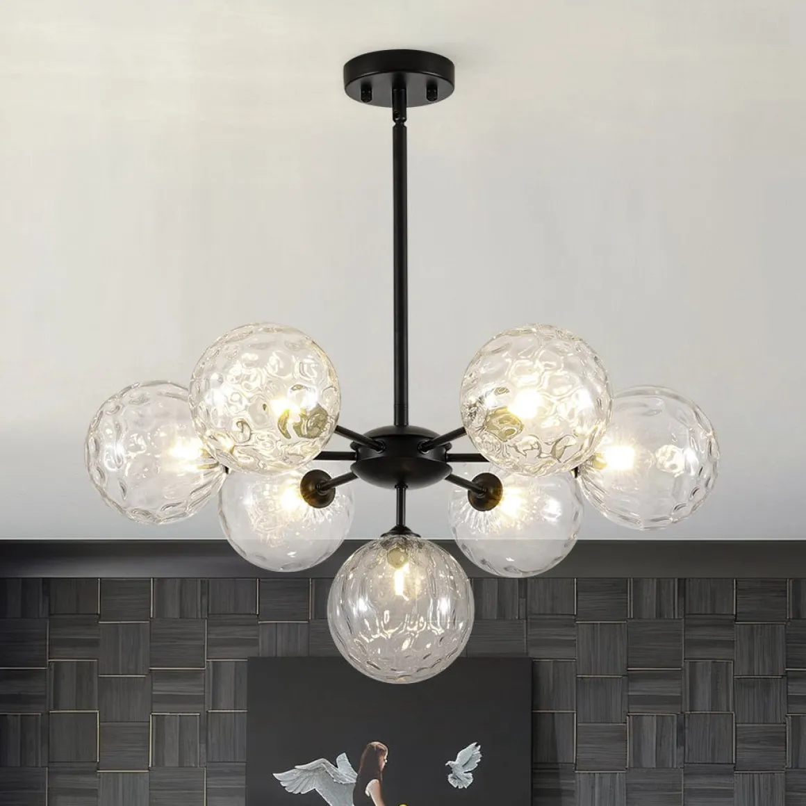 Modern 7-light Hammered Glass Globe Tier Sputnik Chandelier