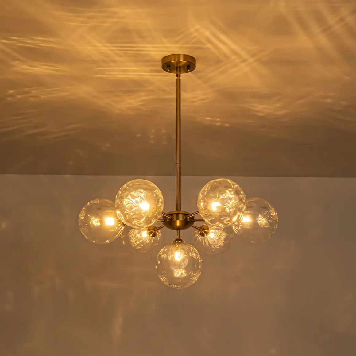 Modern 7-light Hammered Glass Globe Tier Sputnik Chandelier