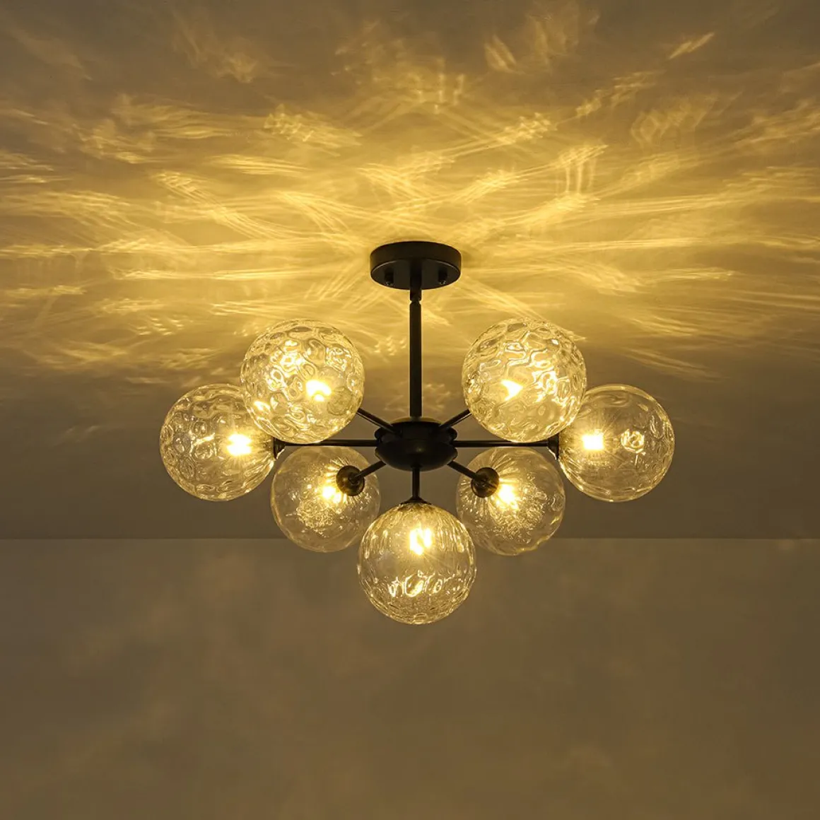 Modern 7-light Hammered Glass Globe Tier Sputnik Chandelier