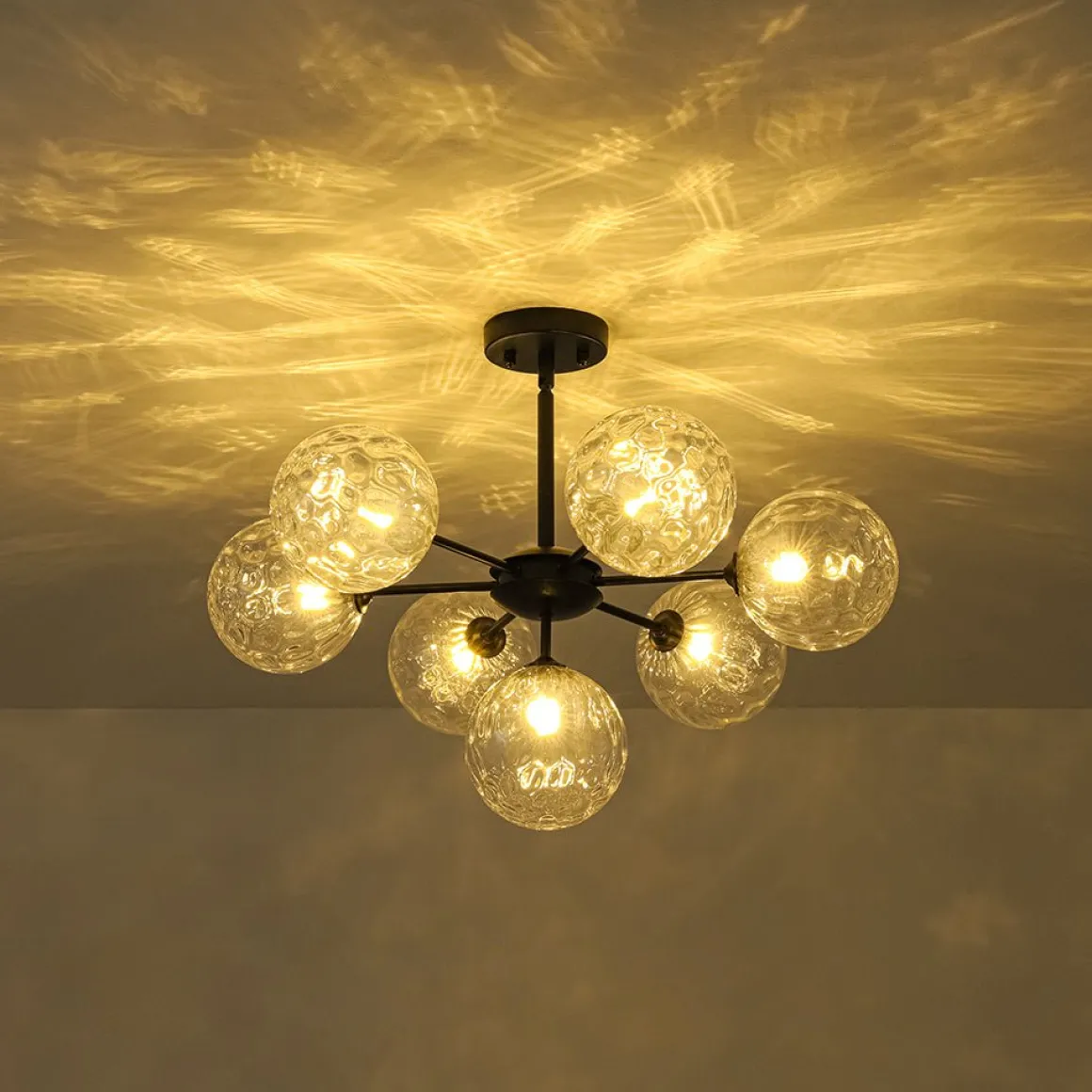 Modern 7-light Hammered Glass Globe Tier Sputnik Chandelier