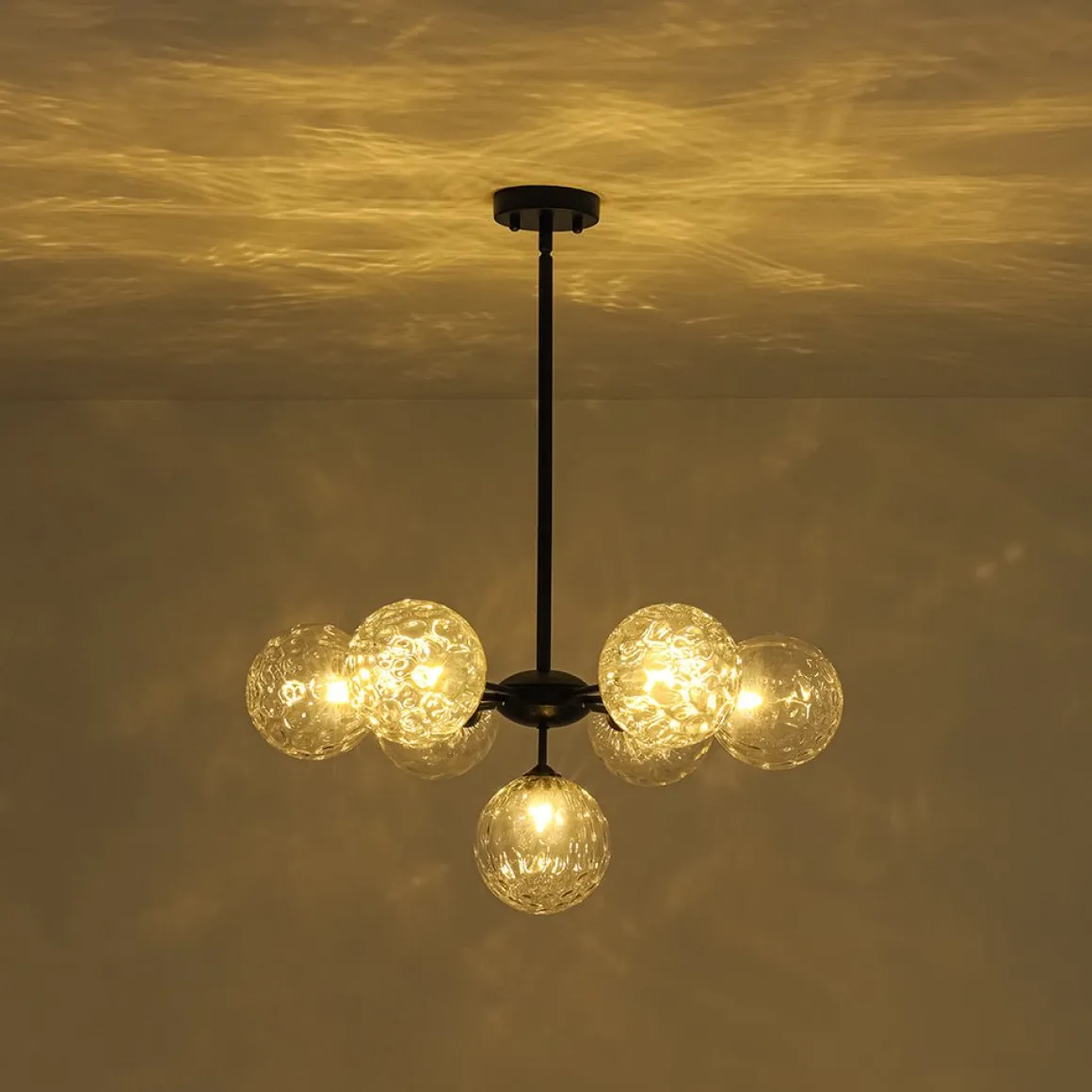 Modern 7-light Hammered Glass Globe Tier Sputnik Chandelier
