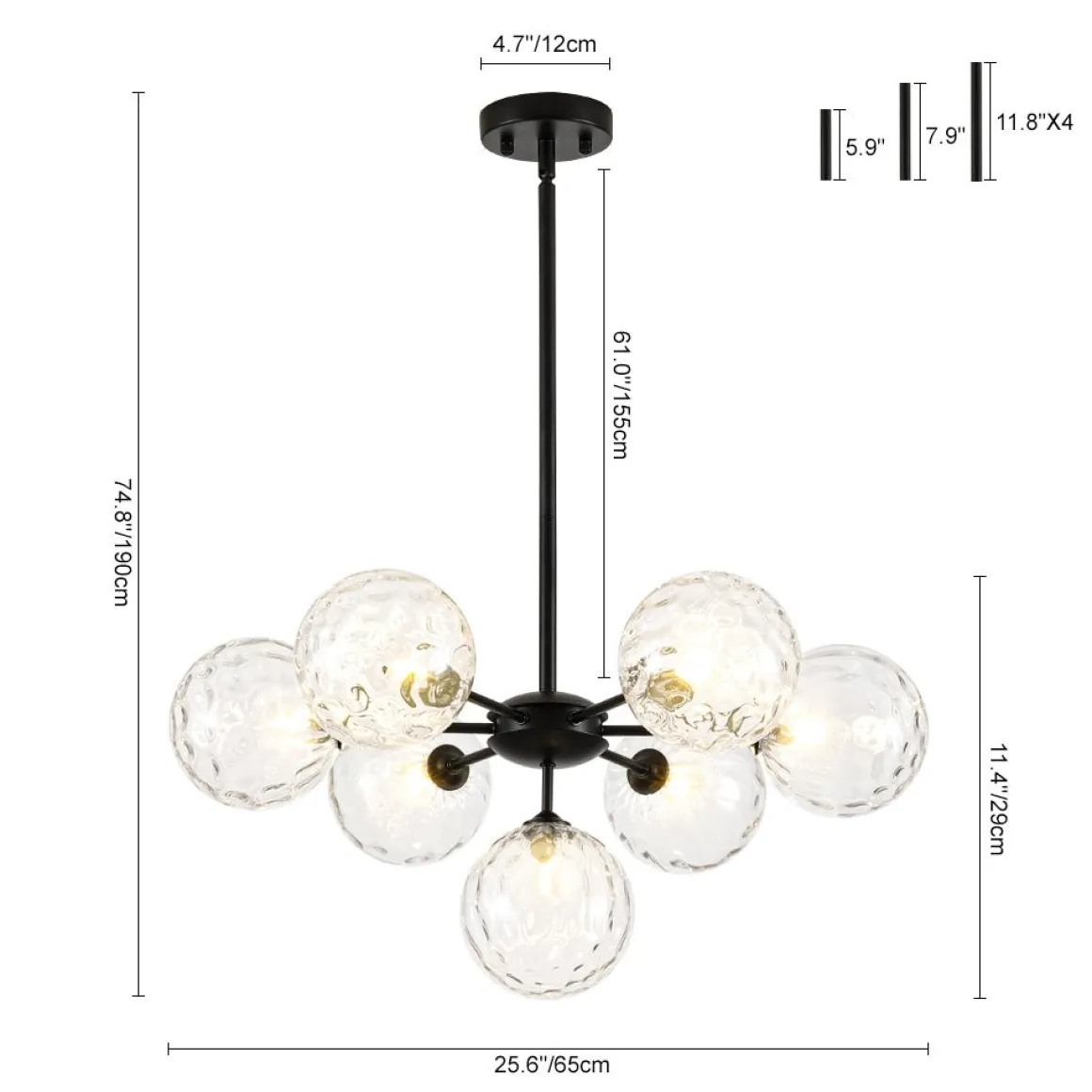 Modern 7-light Hammered Glass Globe Tier Sputnik Chandelier