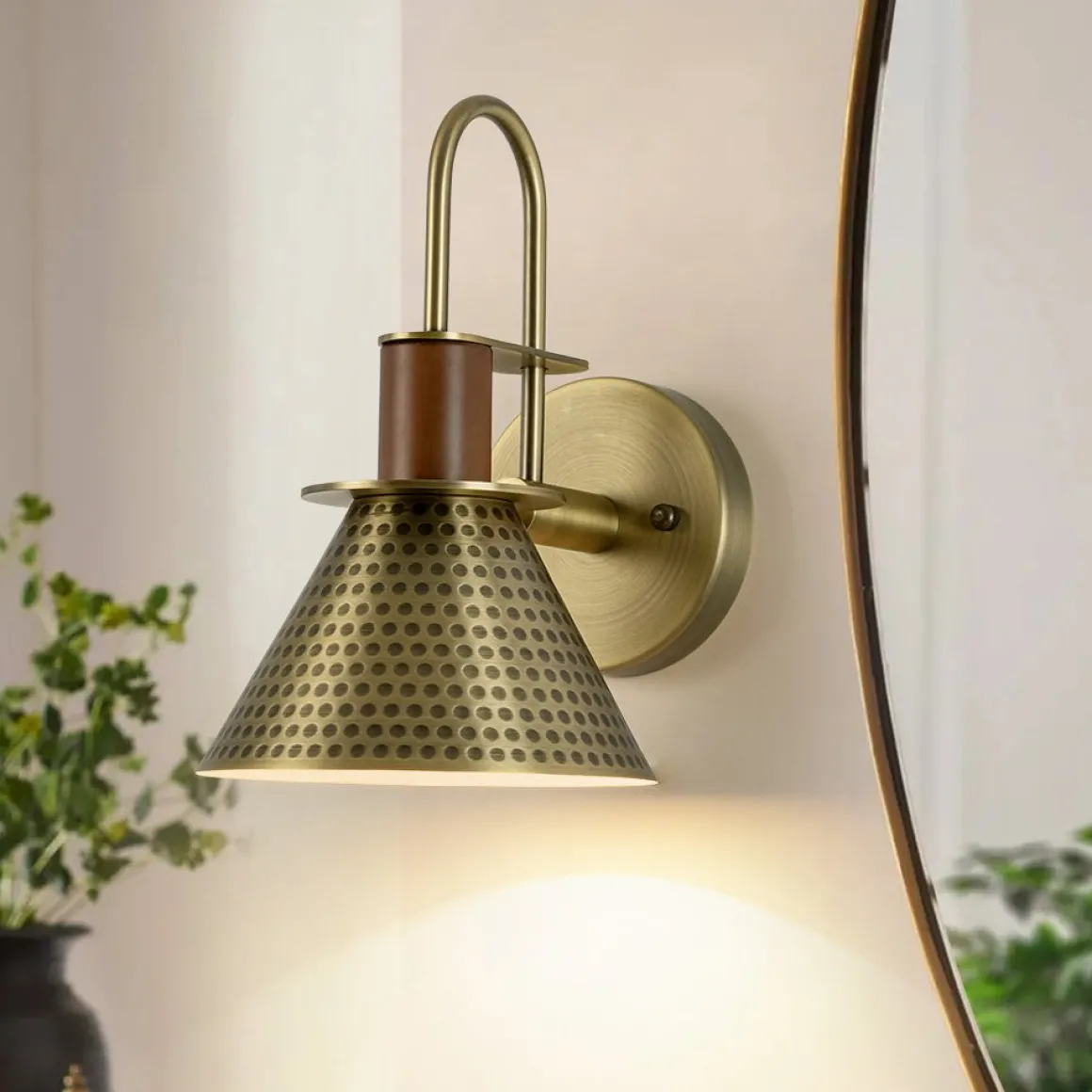 Modern 1-Light Hammered Iron Conical Wall Sconce