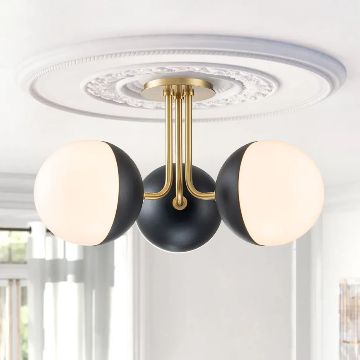 Modern 3-Light Milky Glass Globe Ceiling Light