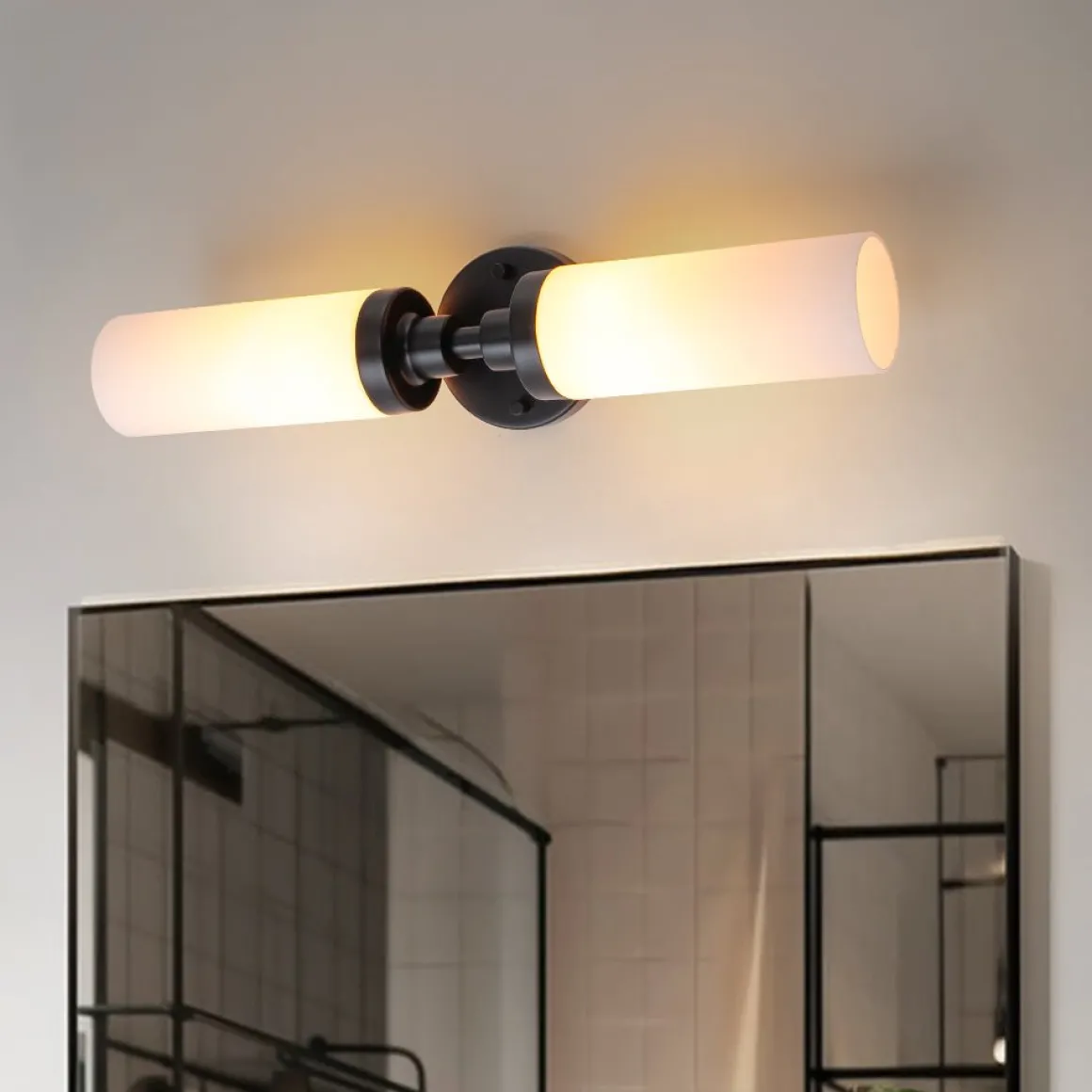 Modern 2-Light Opal Glass Cylinder Vanity Wall Lamp