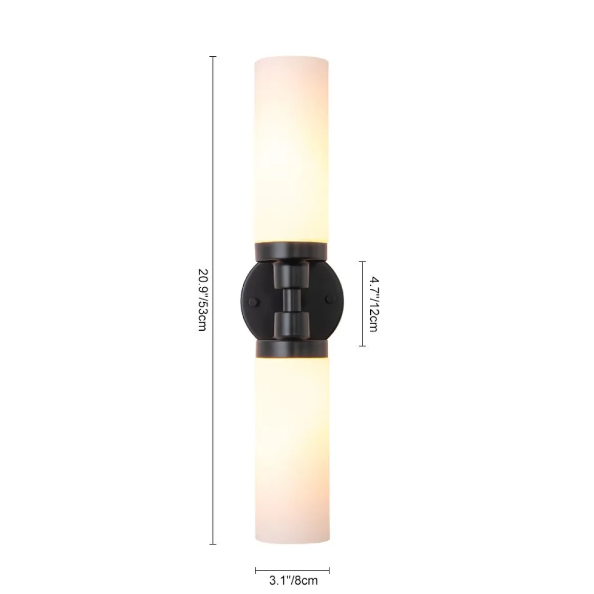 Modern 2-Light Opal Glass Cylinder Vanity Wall Lamp