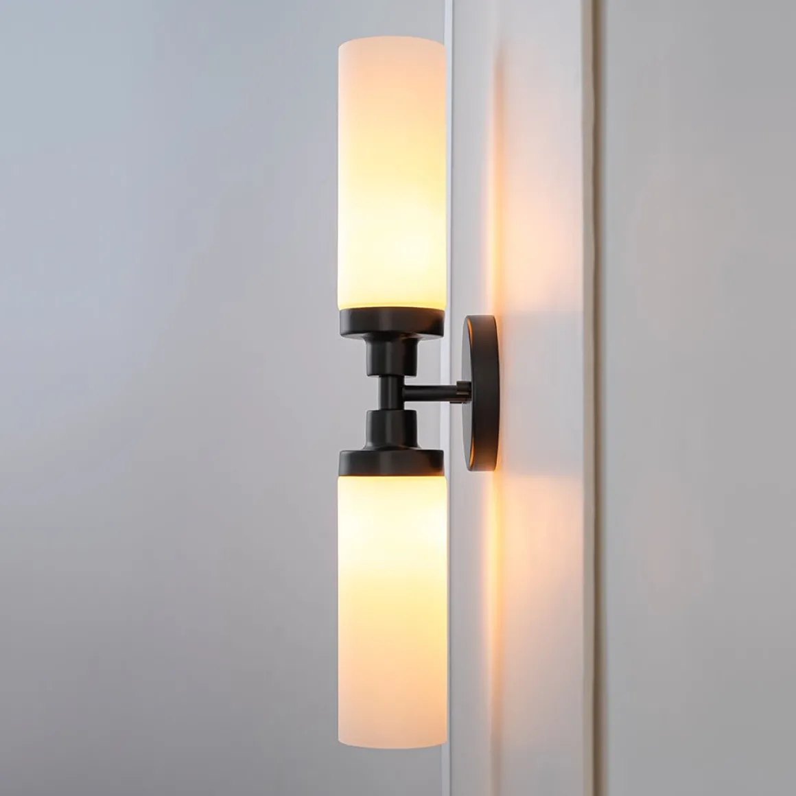 Modern 2-Light Opal Glass Cylinder Vanity Wall Lamp