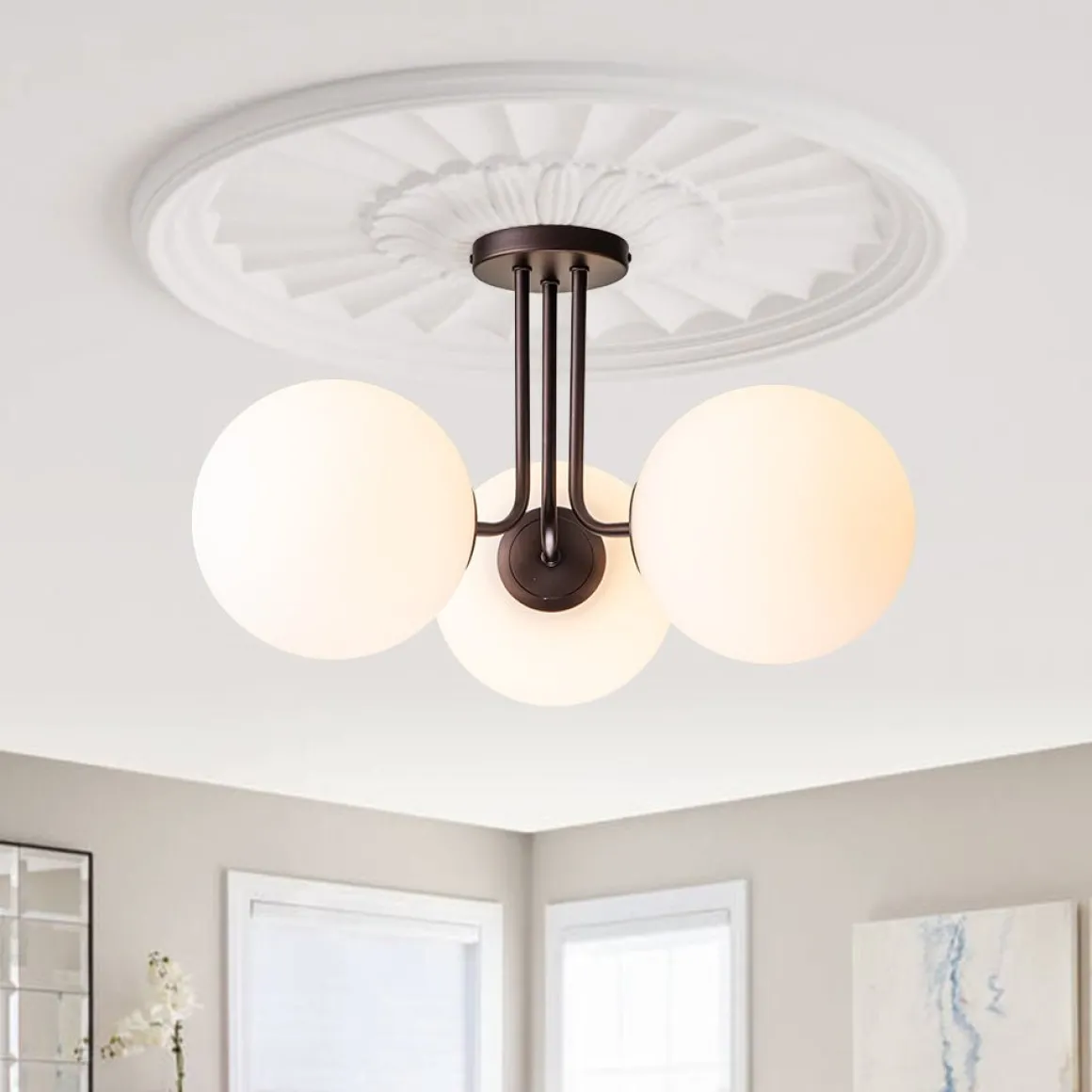 Modern 3-Light Opal Glass Globe Ceiling Light