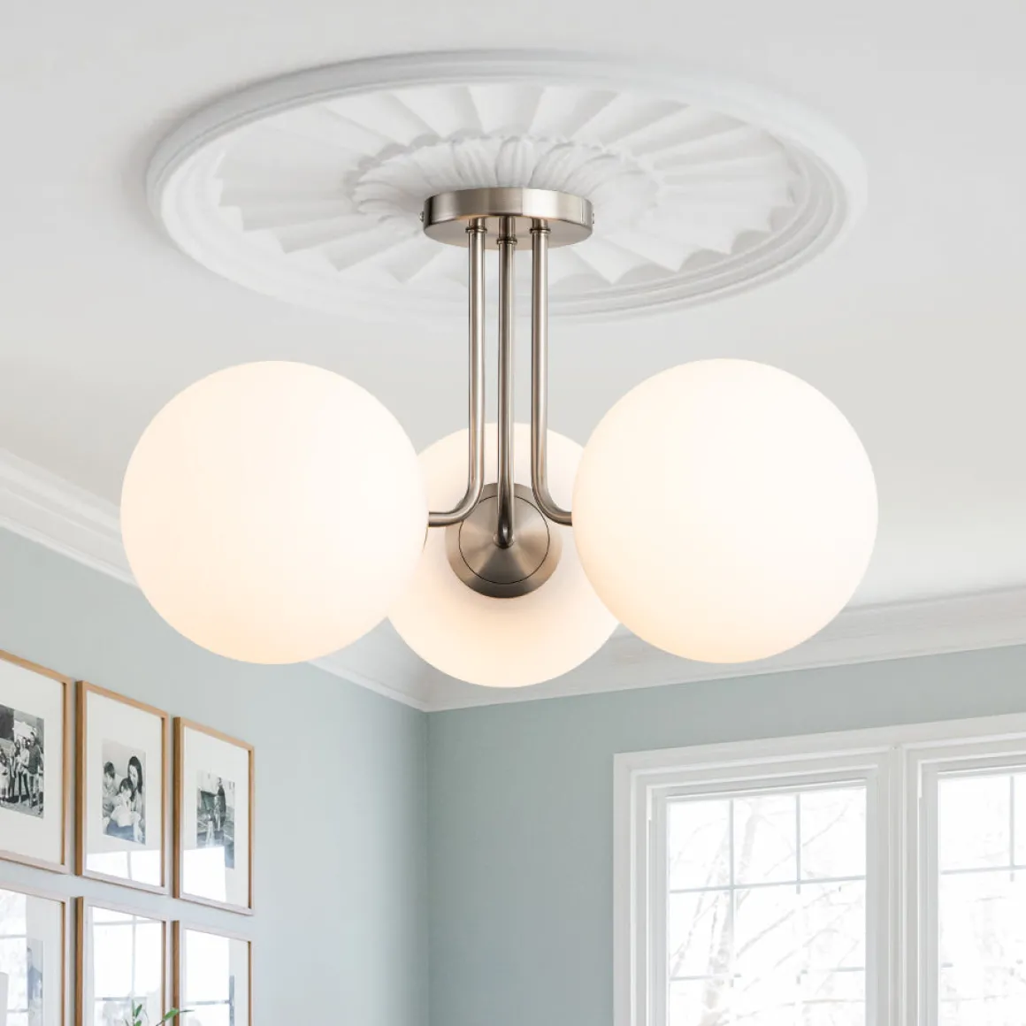 Modern 3-Light Opal Glass Globe Ceiling Light