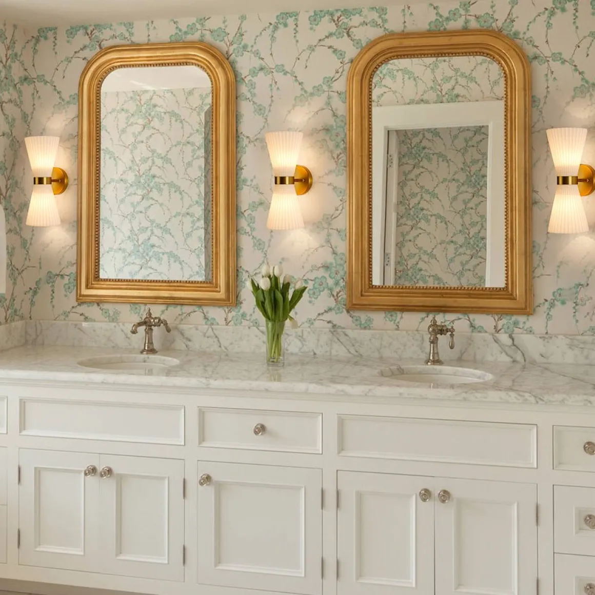 Modern 2-Light Up Down Pleated Glass Cone Wall Sconce