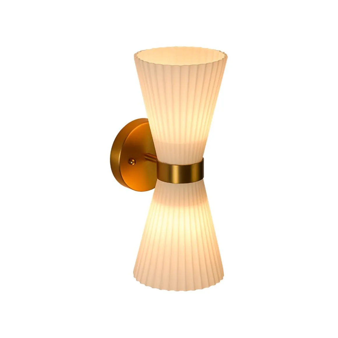 Modern 2-Light Up Down Pleated Glass Cone Wall Sconce