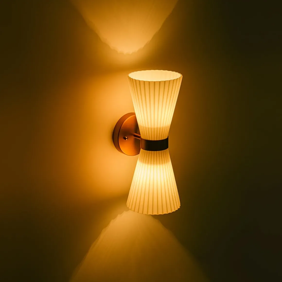 Modern 2-Light Up Down Pleated Glass Cone Wall Sconce