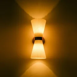 Modern 2-Light Up Down Pleated Glass Cone Wall Sconce