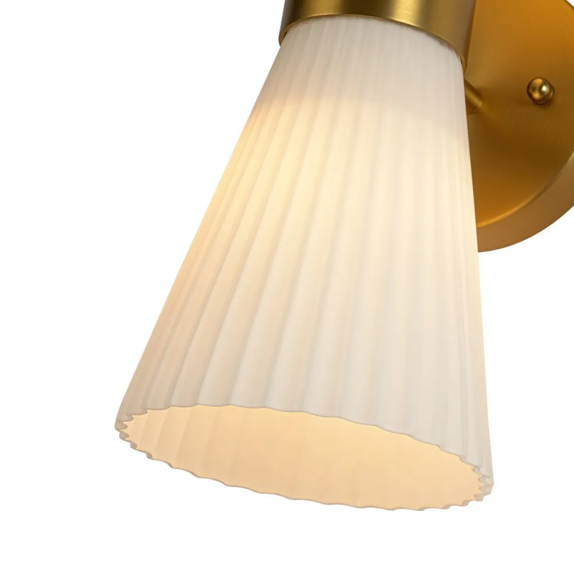 Modern 2-Light Up Down Pleated Glass Cone Wall Sconce