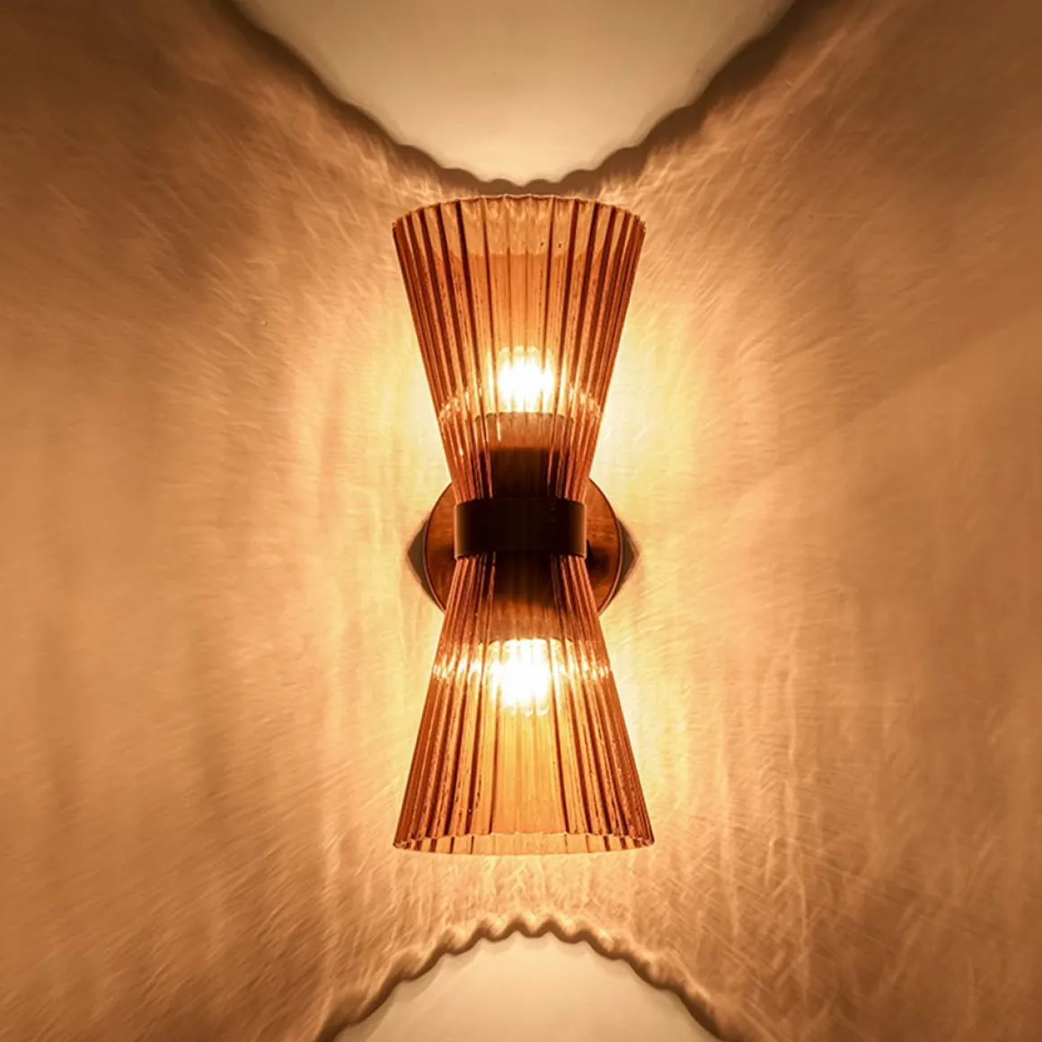 Modern 2-Light Up Down Pleated Glass Cone Wall Sconce