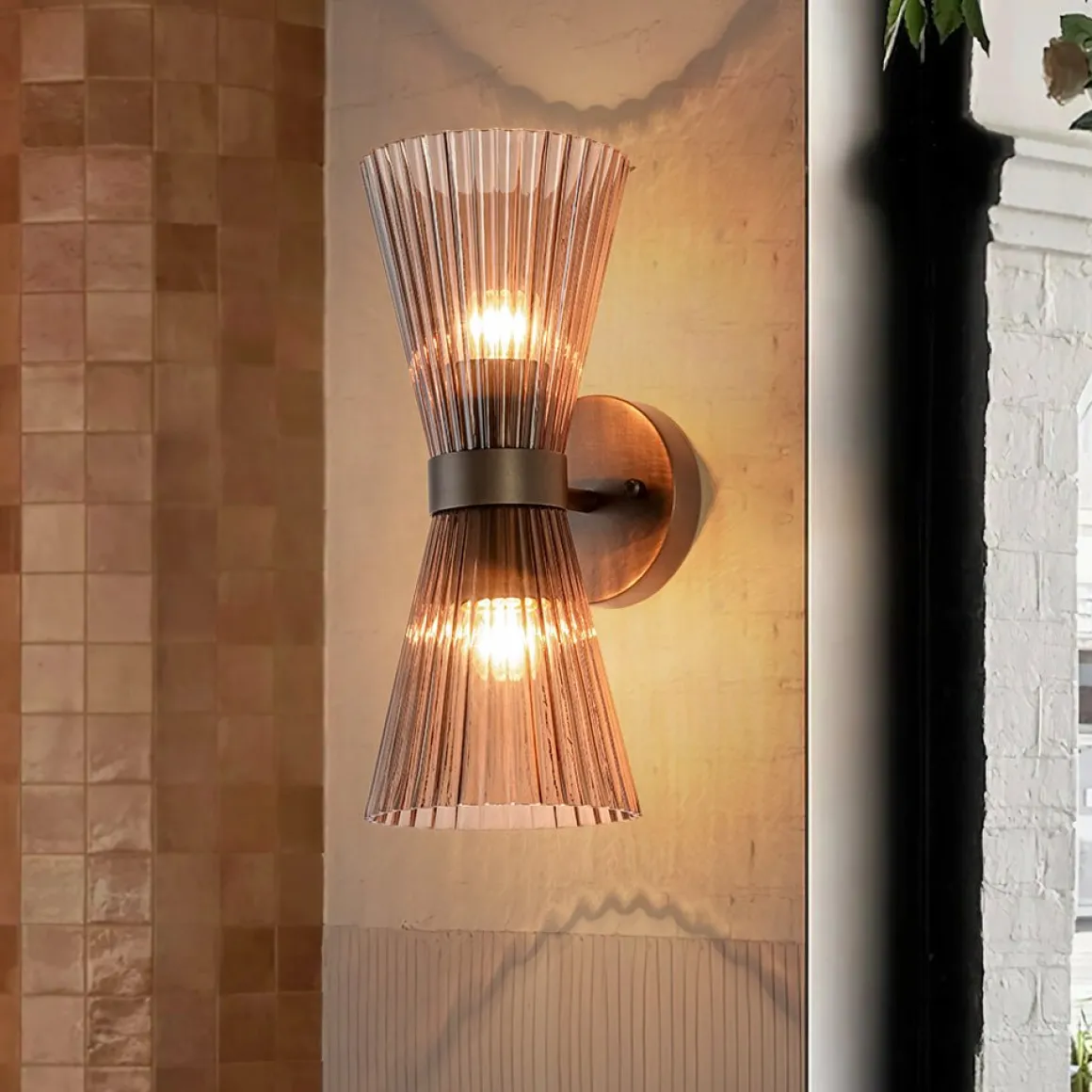 Modern 2-Light Up Down Pleated Glass Cone Wall Sconce