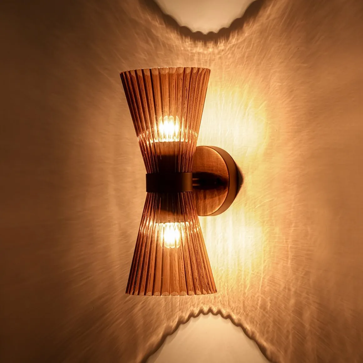 Modern 2-Light Up Down Pleated Glass Cone Wall Sconce