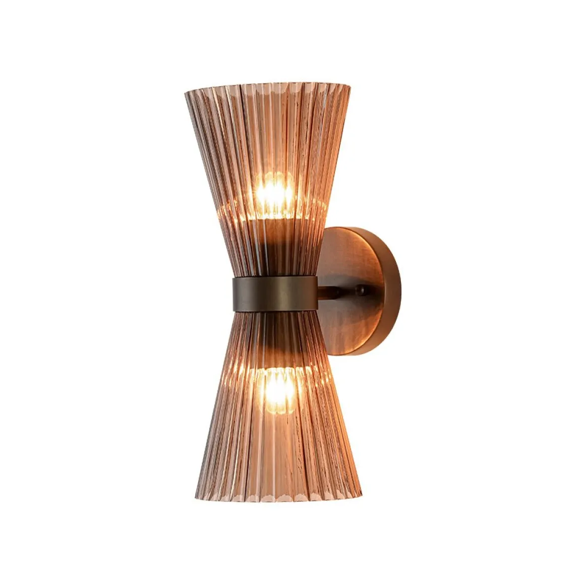 Modern 2-Light Up Down Pleated Glass Cone Wall Sconce