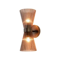 Modern 2-Light Up Down Pleated Glass Cone Wall Sconce