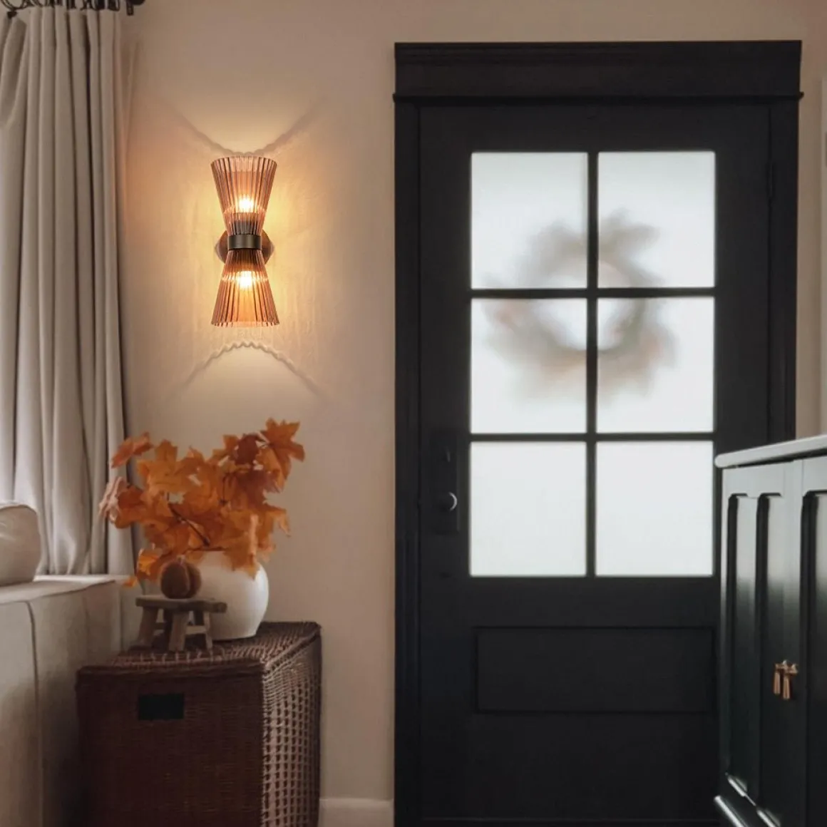 Modern 2-Light Up Down Pleated Glass Cone Wall Sconce