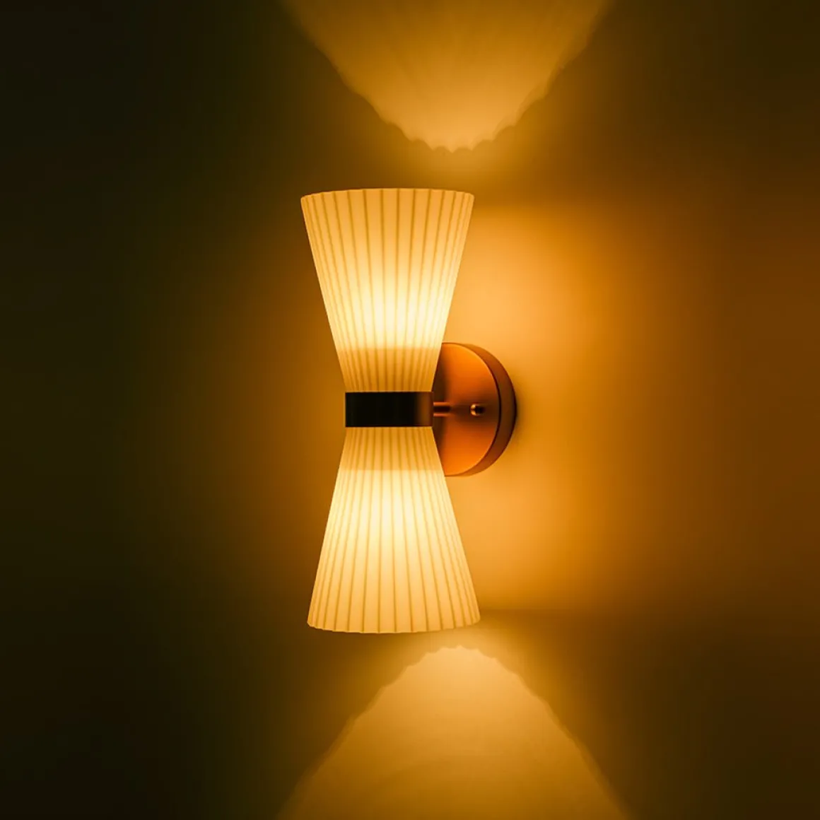 Modern 2-Light Up Down Pleated Glass Cone Wall Sconce