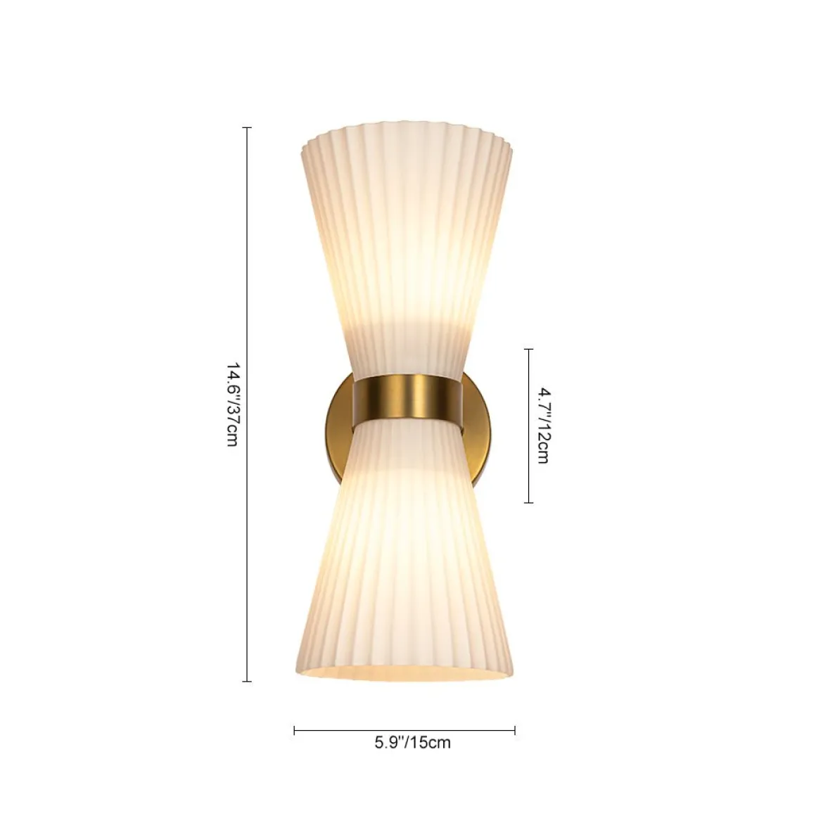 Modern 2-Light Up Down Pleated Glass Cone Wall Sconce