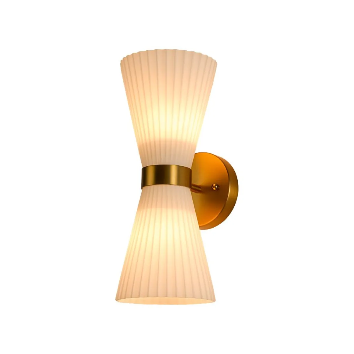 Modern 2-Light Up Down Pleated Glass Cone Wall Sconce
