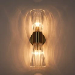 Modern 2-Light Up Down Ribbed Glass Hourglass Wall Lamp
