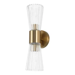 Modern 2-Light Up Down Ribbed Glass Hourglass Wall Lamp