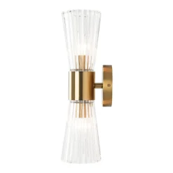 Modern 2-Light Up Down Ribbed Glass Hourglass Wall Lamp