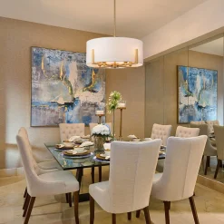 Modern 8-Light Wide Drum Fabric Cage Chandelier