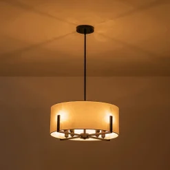 Modern 8-Light Wide Drum Fabric Cage Chandelier