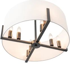 Modern 8-Light Wide Drum Fabric Cage Chandelier