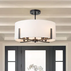 Modern 8-Light Wide Drum Fabric Cage Chandelier
