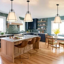 Modern Linen Conical Drum Cage Pendant Light