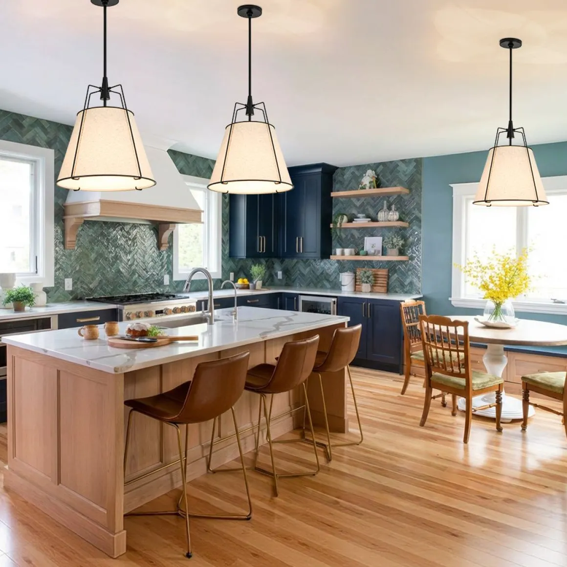 Modern Linen Conical Drum Cage Pendant Light