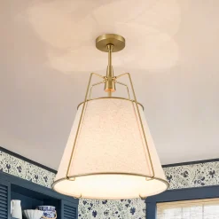 Modern Linen Conical Drum Cage Pendant Light